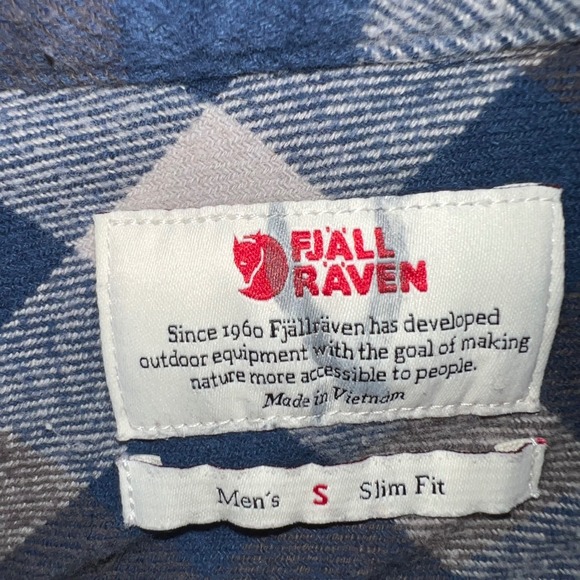 Fjallraven Skog Flannel Shirt Size S Slim Fit Long Sleeve Button Down Blue Plaid - Picture 3 of 6
